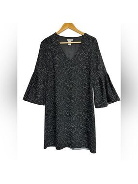 H&M Black Polka Dot Bell Sleeve Mini Dress Size 4